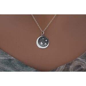 Sterling Silver Snow Cap Mountain Charm with Moon Necklace